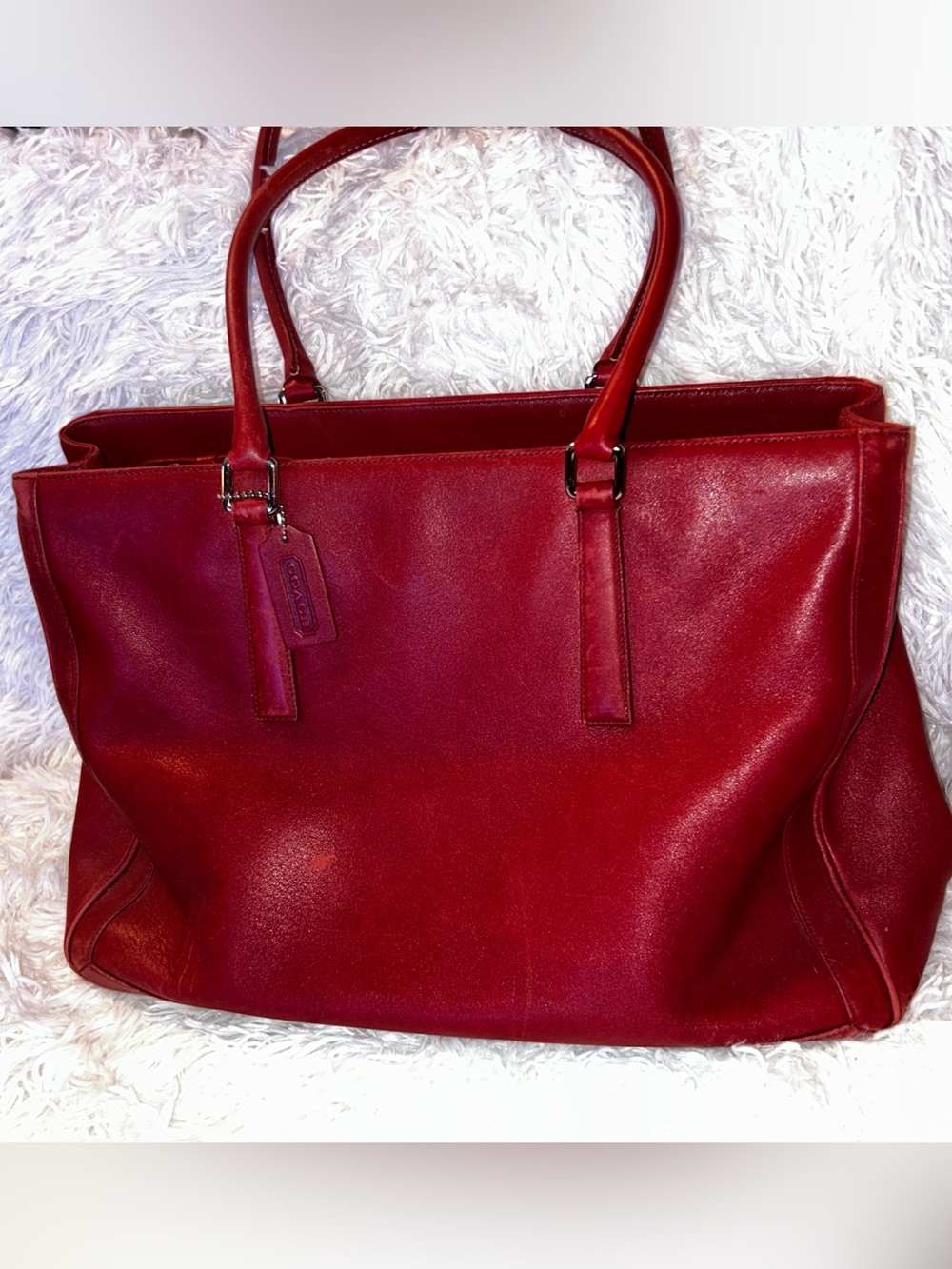 Coach Red Leather Tote with Double Handles
